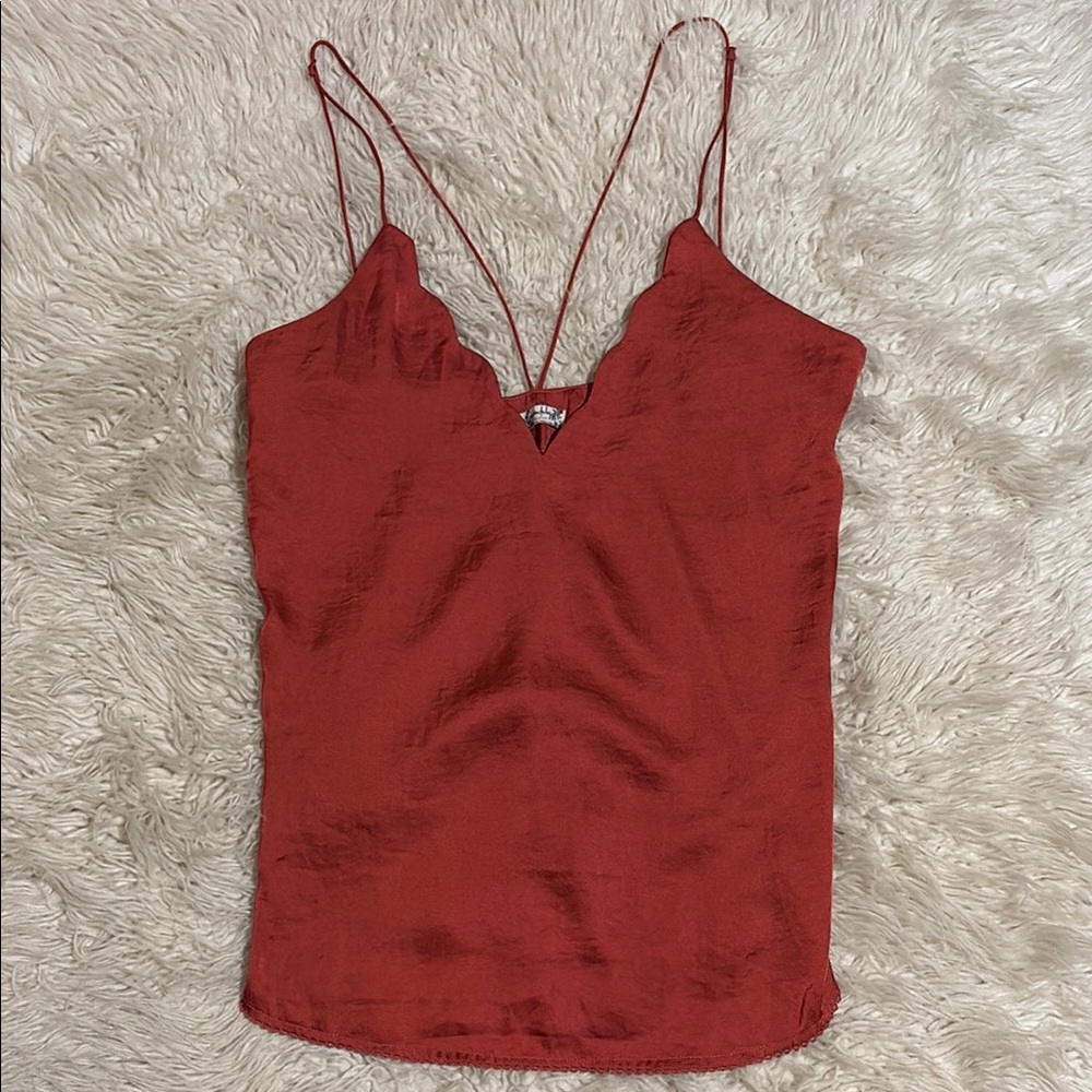 Red silky top